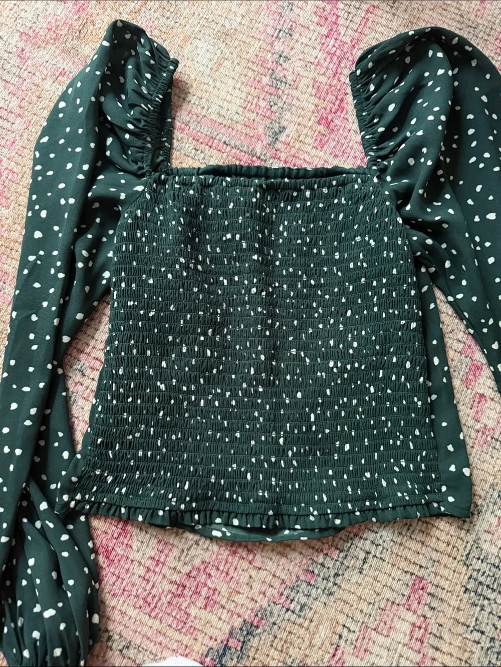 Abercrombie & Fitch Dark Green Square-Neck Puff Sleeve Blouse